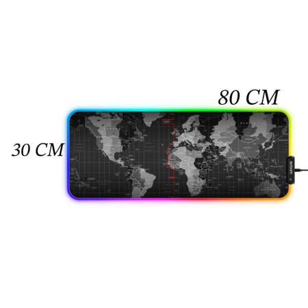 Imagem de Mousepad Gamer Grande Com Led RGB 11 cores 80x30cm - Mapa Mundi
