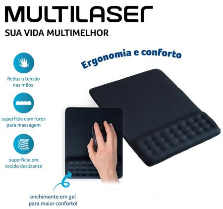 Imagem de Mousepad Mão Apoio de Pulso Ergonômico Evitar Lesões Enchimento em gel Multi AC365