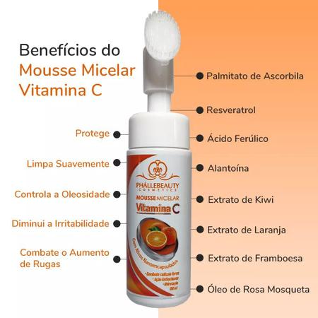 Mousse Micelar Vitamina C 150ml - Phállebeauty - Phallebeauty - Limpeza  Facial - Magazine Luiza