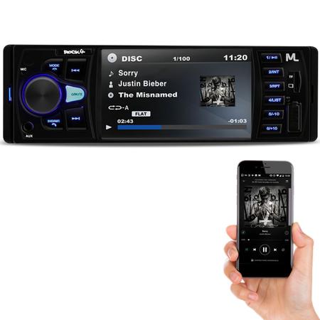 Imagem de MP3 MP4 Player Automotivo Multilaser ROCK 4 P3325 Bluetooth 4 Pol 1 Din USB SD AUX FM RCA 4x25 WRMS