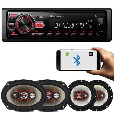 Imagem de MP3 Player Pioneer MVH-298BT 1 Din + Kit Fácil Bravox Linha X 6" e 6x9" 240W RMS