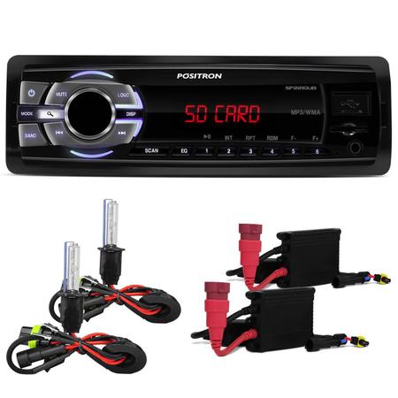 Imagem de MP3 Player Positron SP2210UB USB FM SD Card 1 Din Slim WMA + KIT Xenon H3 8000K