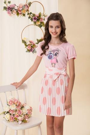 MT250 Conjunto Blusa visco saia toque de seda plissada 18