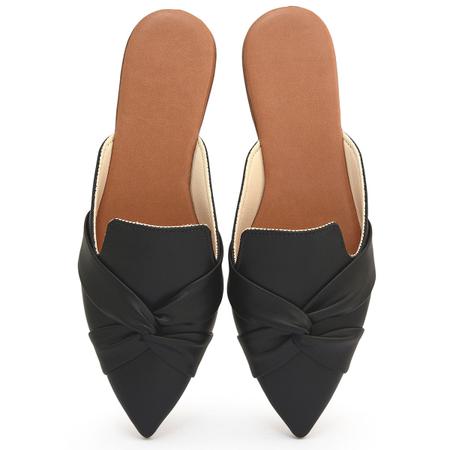 Imagem de Mule Feminino Sapatilha Sapato Mocassim  Bico Fino Entrelaçado Preto