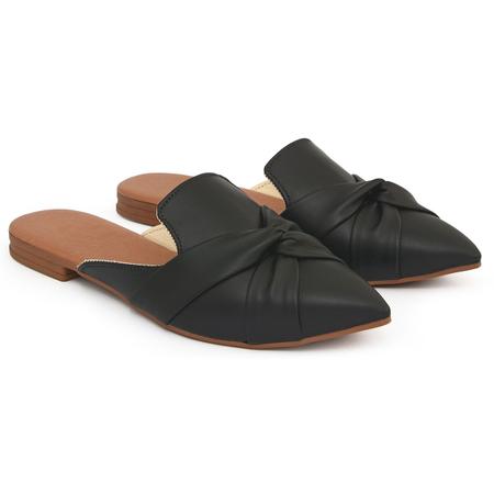 Imagem de Mule Feminino Sapatilha Sapato Mocassim  Bico Fino Entrelaçado Preto