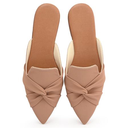 Imagem de Mule Feminino Sapatilha Sapato Mocassim Scarpin Bico Fino Entrelaçado Nude