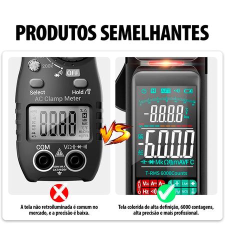 Imagem de Multímetro Inteligente Profissional Digital Capacímetro Pinça LCD 4,7 Portátil Anti-queima Lanterna