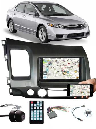 Imagem de Multimídia Honda New Civic 2007 à 2011 Espelhamento Bluetooth USB SD Card + Interface Volante + Moldura + Chicotes + Câmera Ré