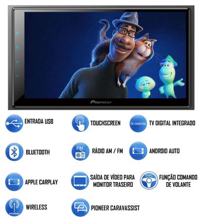 Imagem de Multimídia Pioneer 7" Polegadas DMH-Z6380TV Novo Polo Todos os Modelos Android Auto e CarPlay + Câmera Ré