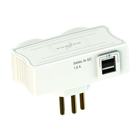 Imagem de Multiplicador USB Daneva Carregador 2 USB Saida 5V 1,5A + 2 Tomadas