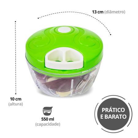 Imagem de Multiprocessador Cortador Alho Cebola Manual 3 Laminas Inox Giratório 550 ml