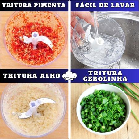 Imagem de Multiprocessador Triturador Fatiador Para Fazer Vinagrete Alho Triturado De Cordinha 2 Lâminas Inox Mini Chefinho