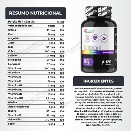 Imagem de Multivitaminico 120 Caps Growth + Glutamina 300g Probiotica