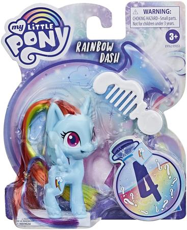 Imagem de My Little Pony Rainbow Dash Potion Pony Figure - Brinquedo de Pônei Azul de 3 Polegadas com cabelo escovado, pente e 4 acessórios surpresa