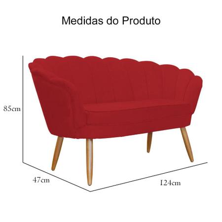 Imagem de Namoradeira Estofada Pés Palito Para Sala de Estar Pétala Suede Vermelho - DL Decor