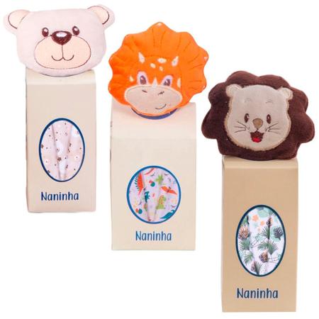 Imagem de Naninha Para Bebê Kit 03 Peças Baby Com Prendedor de Chupeta