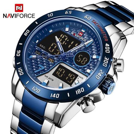 Naviforce Rel gio de Pulso Digital Pulseira de A o Quartzo