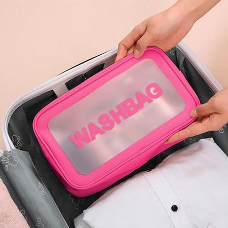 Imagem de Nécessaire Feminina Bolsa Sacola Organizadora Impermeável Praia Piscina Material Preimum Grande Transparente Reforçada