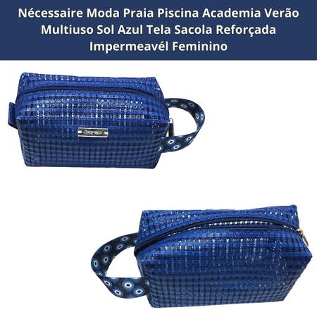 Imagem de Necessaire Moda Praia Piscina Academia Verão Multiuso Sol Azul Tela Sacola Reforçada Impermeável Feminino