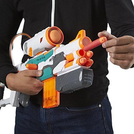 Imagem de Nerf Modulus Tri-Strike Blaster - Criar 3 Blasters diferentes - Fire Elite, Mega, ou Rocket Darts - vem com Barril, Estoque, Dardos (Exclusivo da Amazon)