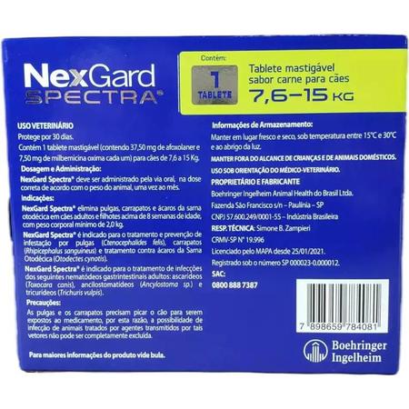 Imagem de Nexgard Spectra Antipulgas e Vermífugo para Cães de 7,6 a 15kg - 1 Comprimido