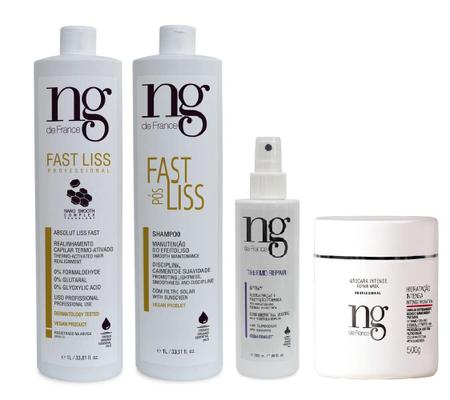 Ng De France Fast Liss Realinhamento Capilar Vegano + Spray Protetor Térmico Thermo Repair + Shampoo + Máscara Hidratação Intensa Imagem de Ng De France Fast Liss Realinhamento Capilar Vegano + Spray Protetor Térmico Thermo Repair + Shampoo + Máscara Hidratação Intensa