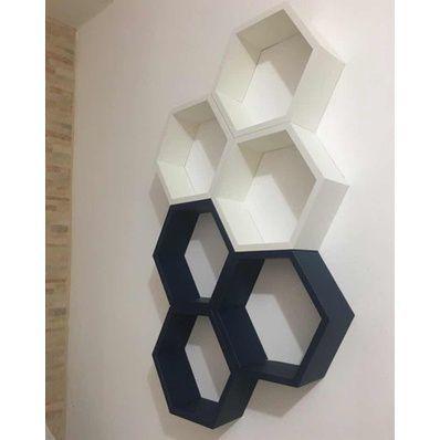 Imagem de Nicho Colmeia Hexagonal 6 Peças Branco E Azul Ou +cores Mdf
