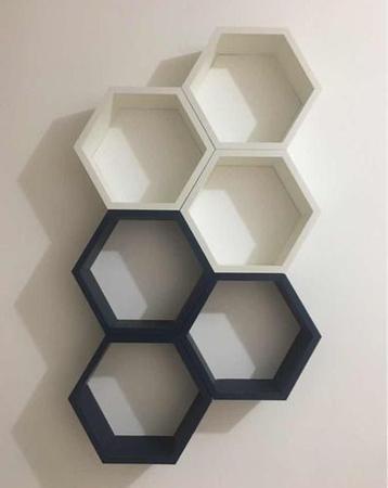 Imagem de Nicho Colmeia Hexagonal 6 Peças Branco E Azul Ou +cores Mdf