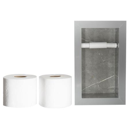 Imagem de Nicho Para Banheiro Em Porcelanato E Porta Papel Higiênico Duplo - Kit com 2 peças (Cinza 50)
