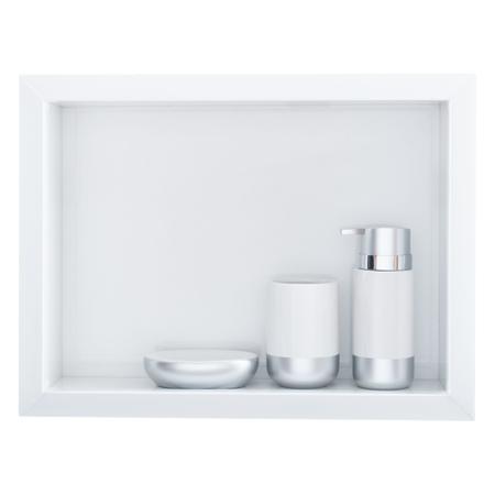 Imagem de Nicho Para Banheiro Em Porcelanato Polido Porta Shampoo Sabonete Organizador (Branco 40)