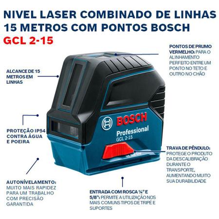 Imagem de Nível à Laser de Linhas GCL 2-15 (NOVO) com Maleta, Base Magnética e Clipe de Teto BOSCH