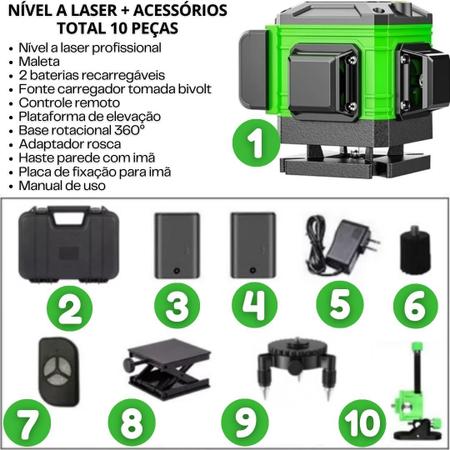 Imagem de Nível a Laser Verde 12 Linhas Profissional Bateria Recarregável Com Maleta Prumo Parede Teto