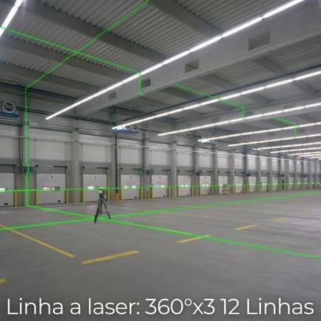 Imagem de Nível a Laser Verde 12 Linhas Profissional Bateria Recarregável Com Maleta Prumo Parede Teto