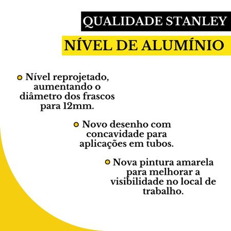 Imagem de Nível De Mão Com 3 Bolhas Stanley Em Alumínio 24'' 60cm Profissional Para Nivelamento STHT42074-LA Construção Pedreiro