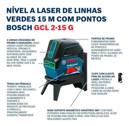 Imagem de Nível Laser Bosch Gcl 2 15 G Com Maleta Tripé Bt 150 Óculos