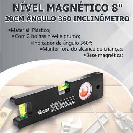 Imagem de Nível Magnético Profissional Inclinômetro 20CM Ângulo 360