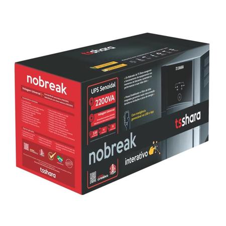 Imagem de Nobreak TS Shara UPS Senoidal Universal 2200, 8 Tomadas, Bivolt, USB, Preto - 4222