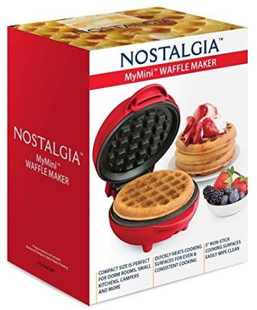 Imagem de Nostalgia MWF5AQ MyMini Personal Electric Waffle Maker, Hash browns, French Toast Grilled Cheese, Quesadilla, Brownies, Cookies, Red