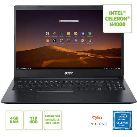 Imagem de Notebook Acer ASPIRE 3 A315-34-C6ZS Intel Celeron N4000 4GB RAM 1TB HD 15,6' Endless OS