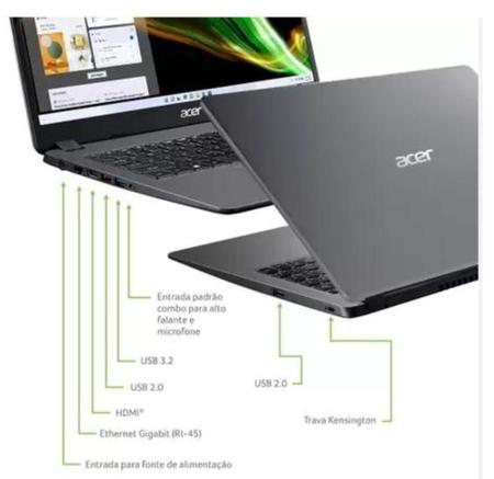 Imagem de Notebook Acer Aspire 3 Intel Core i3-1005G1, 8GB, SSD 256GB, Windows 11 Home, 15.6, Gray - A315-56-34A9