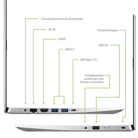 Imagem de Notebook Acer Aspire 5 A514-53-31PN intel core i3 Windows 10 Home 4GB 128GB SSD 14' Office 365