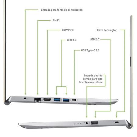 Imagem de Notebook Acer Aspire 5 i3 Windows 11 256Gb de memória 4GB Ram tela 14'' Cor SAFARI GOLD