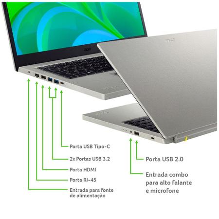 Imagem de Notebook Acer Aspire Vero 15.6 FHD I5-1155G7 SSD 256GB 8GB Leitor de Digital Win 11 H Cinza - AV15-51-53AP