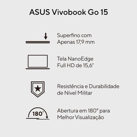Imagem de Notebook ASUS Vivobook Go E1504GA Intel Core i3 N305 4GB Ram 256GB SSD Windows 11 Tela 15,6" FHD Silver - NJ441W