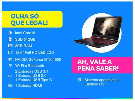 Notebook Gamer Acer Aspire Nitro 5 AN515-54-574Q - Intel Core i5 8GB 512GB SSD 15,6” NVIDIA GTX1650 Imagem de Notebook Gamer Acer Aspire Nitro 5 AN515-54-574Q