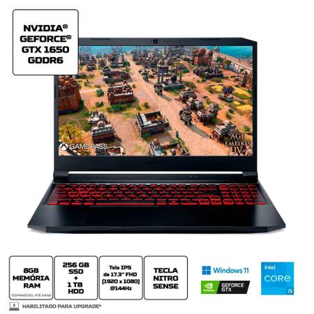 Imagem de Notebook Gamer Acer Nitro 5 AN517-54-55T5 Intel Core i5 Windows 11 Home 8GB 512GB SSD GTX 1650 17.3"