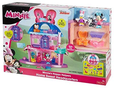 Imagem de O Home Sweet Headquarters da Minnie Mouse é um playset de casa de bonecas de 4 níveis com cinco salas de jogo e apresenta três figuras, 12 peças de jogo, um elevador e o mágico armário de moda Turnstyler da Minnie.