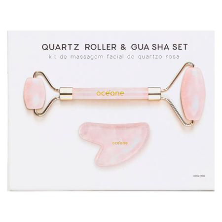 Imagem de Océane Quartz Roller & Gua Sha Set Kit  1 Rolo Massageador + 1 Pedra Esculpida