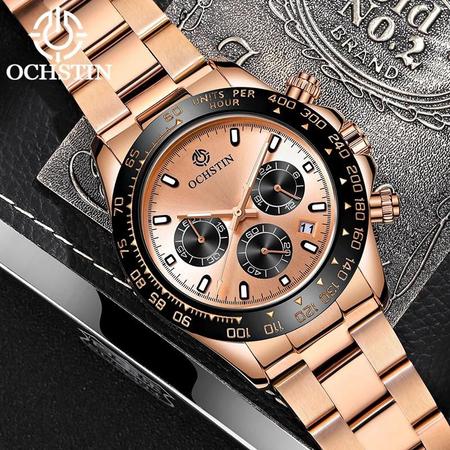 Imagem de Ochstin Relógio clássico rosê preto relógio de quartzo sem gênero 3 dial calendário relógio de  aço inoxidável relógio de pulso  luxo
