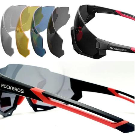 Imagem de Óculos Ciclismo Ciclista Esportivo Masculino Feminino Rockbros Bike Proteção Uv 400 Com 5 Lentes